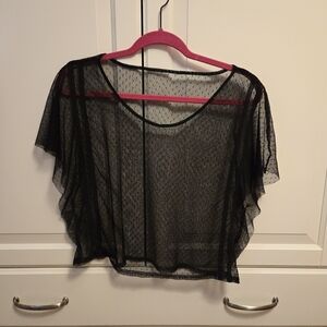 Dot Mesh Sheer Flutter Sleeve Shirt
